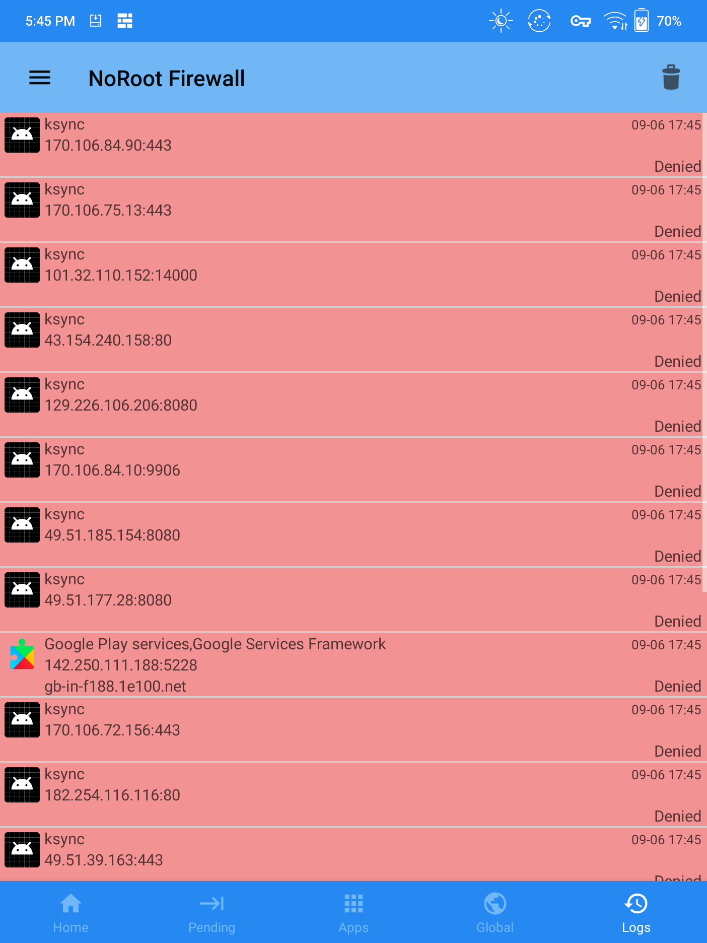 screenshot of NoRoot Firewall